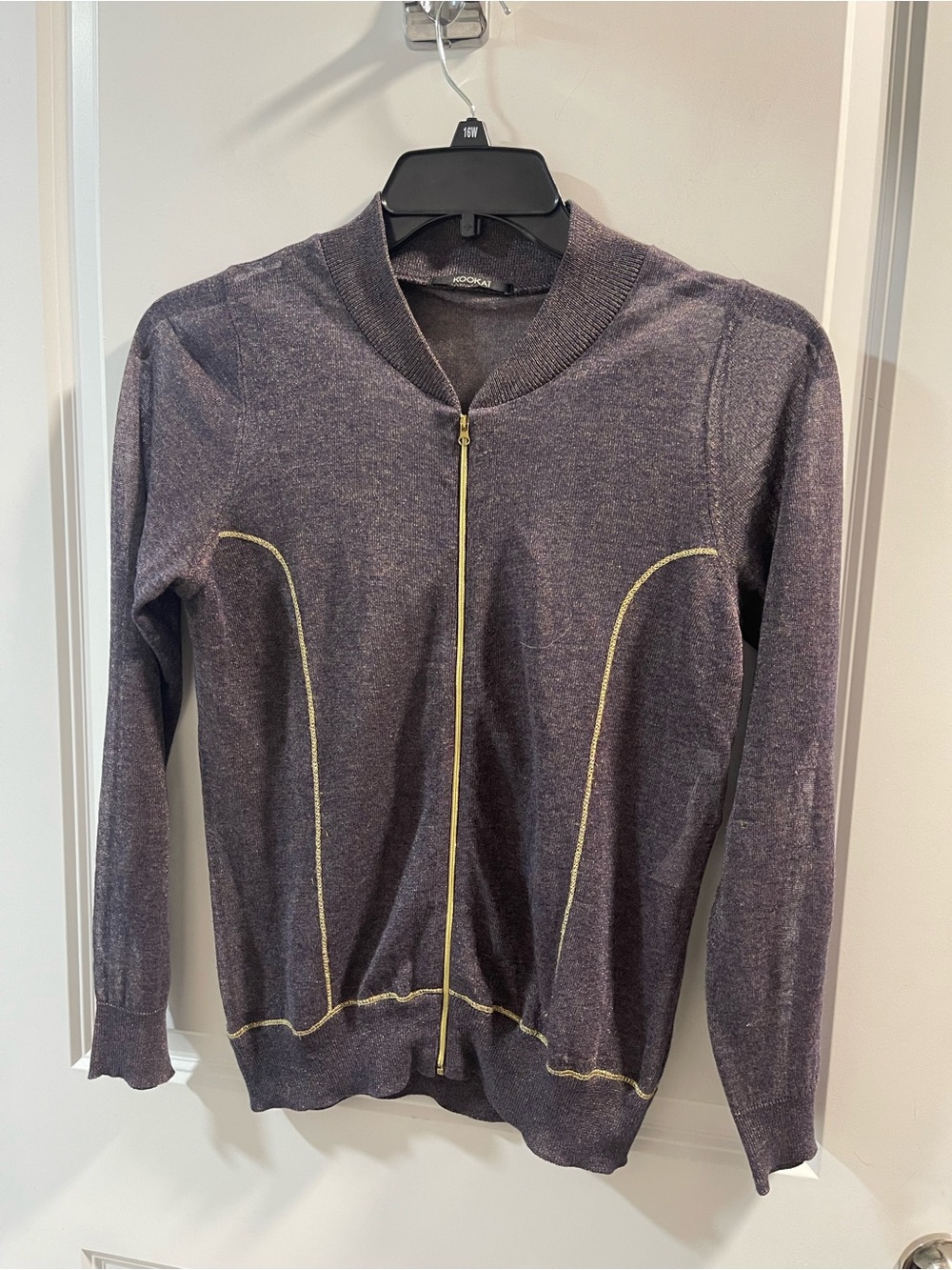 Kookai Purple Knit Zip Cardigan with Gold Sparkle